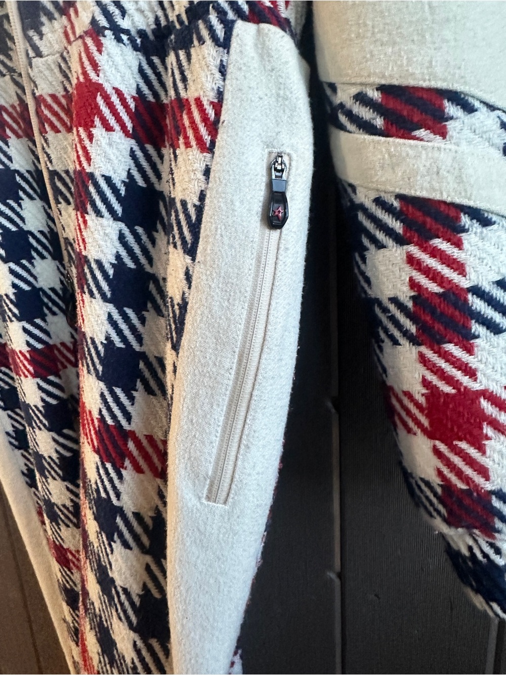 Perfect Moment Plaid Hooded Maxi Dress in Cream, Navy & Red - Picture 4 of 4